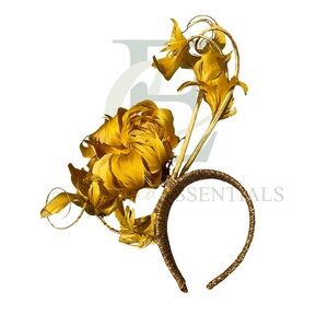 Golden Glory Peony Feather Fascinator Headband